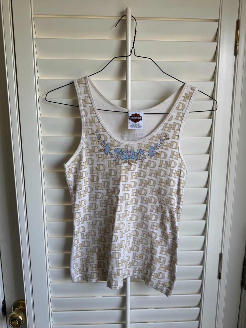 Harley-Davidson Cream Tank Top monogrammed with floral graphics sz Large